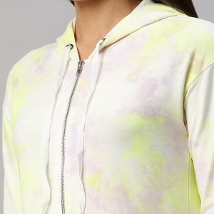 Breathable Polyester Cotton Fleece Full Sleeve Women's Autumn Casual <b>Crop</b> Hoodie with Zipper Custom Solid Tiedye Design - Product Image 6