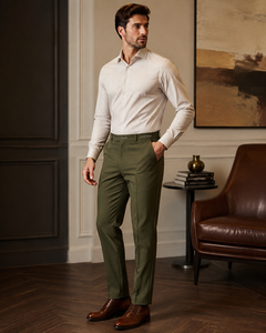 Pantalones de Oficina de Verano para Hombre Active Squad, Corte Slim Fit, Rectos, 100% Algodón, Tejido Worsted, Cintura Media, con Botones - Product Image 6