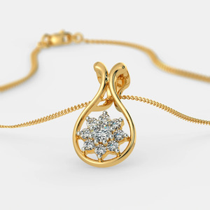 Collar con Colgante de Diamante Cultivado en Laboratorio en Forma de Lágrima con Racimo Floral en Oro Amarillo - Product Image 4