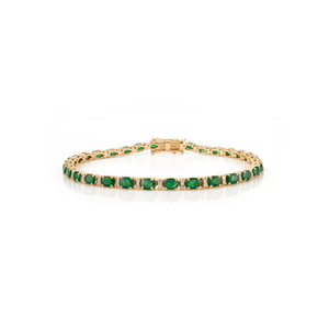 Elegant Simple Design May Birthstone Emerald & Diamond Stackable Tennis Bracelet High End Jewelry Manufacturer 14K Yellow <b>Gold</b> - Product Image 1