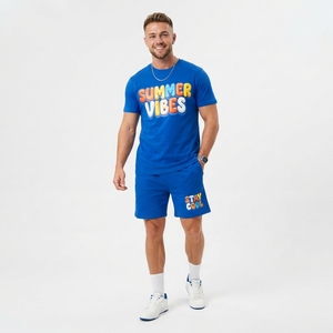 Conjunto de Camiseta y Pantalones Cortos con Estampado Gráfico Personalizado para Hombre, Traje Deportivo Informal de Verano, Tejido Grueso - Product Image 1