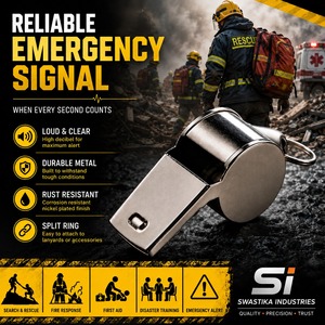 Sifflet en laiton argenté durable personnalisé avec cordons métalliques en acier inoxydable pour arbitre sportif et de survie - Product Image 6