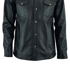 SALVA LEATHER Plus Size Men's <b>Black</b> Leather Look Satin Breathable Turn-down Collar Regular Fit <b>Button</b>-<b>Up</b> Casual Summer <b>Shirt</b> - Product Image 5