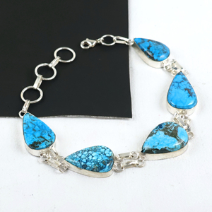 Bracelet en pierres précieuses de turquoise magnadite naturelle de qualité supérieure, en forme de goutte, plaqué argent 925, bijoux faits à la main pour femmes - Product Image 4