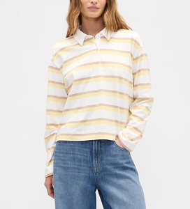 Camiseta de Rugby Personalizada OEM de Alta Calidad para Mujer, Manga Larga con Doble Raya, Estilo Polo, Ropa Casual de Algodón a la Moda - Product Image 3