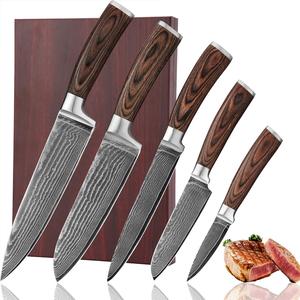 Damascus Steel Chef Knife Set with Leather Cover High Quality <b>Kitchen</b> Knife Set for Cooking Enthusiasts and Daily <b>Kitchen</b> Tasks - Product Image 1