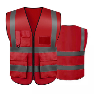 Red Reflective Safety Vest with <b>Adjustable</b> <b>Straps</b> and Multiple Pockets for High Visibility Workwear - Product Image 1