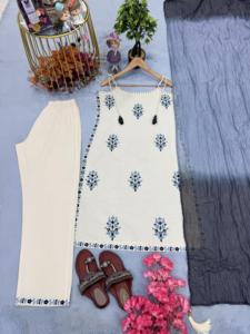 ชุดเสื้อและกางเกงผ้าฝ้ายคอตตอนพิมพ์ลาย Kora khadi ของแท้สำหรับใส่ในสำนักงาน & ดั้งเดิม & เทศกาลดีไซน์เนอร์ - Product Image 3