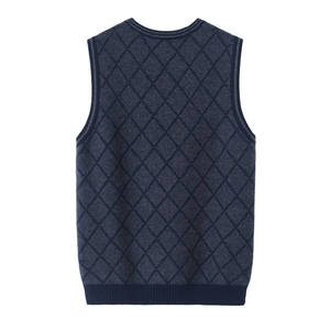 Gilet sans manches en tricot à motif Argyle pour homme, col en V, collection automne 2026, bleu foncé, vêtements en tricot pour homme, pulls - Product Image 2