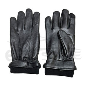Gants en cuir noir en gros, compatibles écran tactile, avec revers côtelé, en peau de mouton véritable, pour hommes et femmes, marque privée, gants d'hiver - Product Image 1