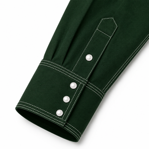Camisa de Trabajo de Algodón Verde Estilo Western para Hombre 2026, Manga Larga, Cómoda, con Bolsillos en el Pecho y Detalle de Aguja - Product Image 5