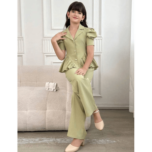 Girls Sage Green Peplum <b>Blazer</b> & Wide Leg Trouser <b>Set</b> Formal Chic Coord Contemporary Occasion Wear - Product Image 5