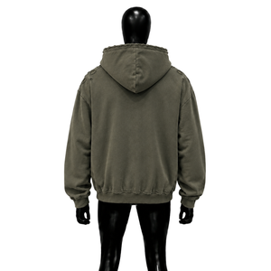 Sweat à capuche vert oversize brodé effet vieilli, tissu durable et confortable, toucher doux, respirant, coupe moderne, décontracté - Product Image 2