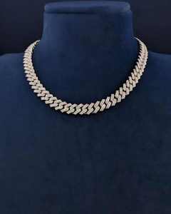 Collier unisexe en argent sterling plaqué or 18 carats, style hip-hop rock, avec chaîne Figaro et micro-incrustation de moissanite taille baguette - Product Image 1