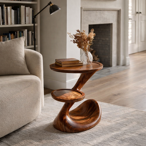 Solid Wood Sculptural Handmade Eco-Friendly Durable Modern Double Shelf Coffee <b>Table</b> Natural Living Room Furniture - Product Image 2