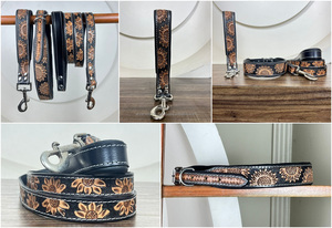 Collar de perro mascota de cuero genuino con herramientas de mano duraderas ajustables de alta calidad, correa de diseñador y juego de plomo de 3 piezas para perros - Product Image 3