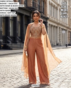 Élégante Kurta/Kurti en soie Salsa Bandhani pour femme, avec blouse perlée, boléro en tulle doux, séchage rapide, longueur ras du sol, pour occasions de mariage, Inde - Product Image 3