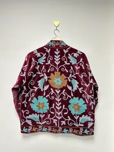 Chaqueta Larga de Invierno de Terciopelo Étnico Suzani, Tejida y Transpirable, Hecha a Mano, Estilo Boho, Bordada con Flores, Kimono Folclórico, Prenda Exterior, Regalo Único - Product Image 5