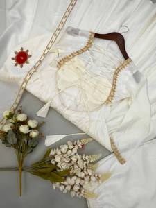 Elegant <b>White</b> Silk Anarkali <b>Suit</b> With Embroidered Dupatta Floor-Length Traditional Wear For <b>Women</b> India Pakistan <b>Wedding</b> - Product Image 6