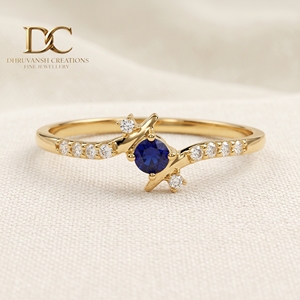 Luxury 14KT Solid Yellow Gold IGI Certified Women's Engagement Wedding <b>Ring</b> With Lab Grown Diamonds and Royal Blue <b>Sapphire</b> - Product Image 2