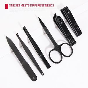 High Quality Black 6pcs Professional Men Pedicure Manicure Set Stainless Steel Luxury 10-in-1 <b>Nail</b> Clipper PU Zipper Case Anaaif - Product Image 3
