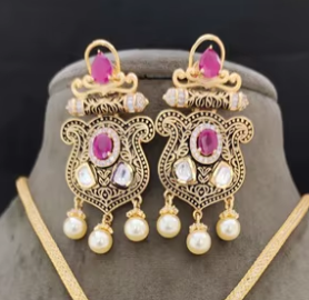 Tendance Meilleure Qualité Conception Exclusive Plaqué Or Chaîne Pendentif Collier Ensemble Avec Boucles D'oreilles Pour La Collection De Mariage Pour Les Femmes - Product Image 2