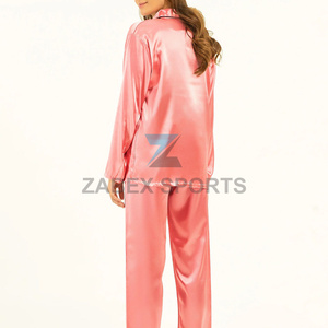 Ensemble de pyjama pour femme personnalisé OEM, vêtements de nuit en satin, respirant, séchage rapide, fermeture à cordon, manches longues, léger, vêtements de nuit d'été - Product Image 5