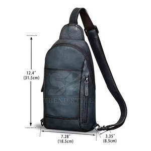 Sac bandoulière unisexe en cuir véritable avec logo personnalisé, couleur unie, pour la vente en gros - Product Image 3