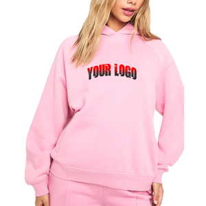 Sudadera con Capucha Extra Grande para Mujer, de Alta Calidad, Personalizada, Gruesa, Informal, Forrada, 100% Algodón, Color Rosa, con Estampado de Lujo - Product Image 1