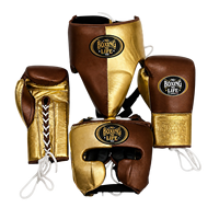 Ensemble de protection de boxe professionnel léger en cuir, comprenant des gants de boxe, un protège-tête et une protection inguinale, avec fermeture à lacets, pour entraînement adulte.