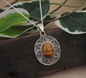 Wholesale Vintage Natural <b>Tiger</b> <b>Eye</b> Pendant 925 Sterling Silver Platinum Plated Yellow Gemstone Charm <b>Jewelry</b> Manufacturer Bulk - Product Image 4