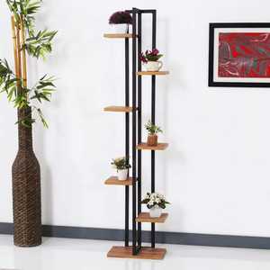 Support à fleurs minimaliste en bois avec structure métallique, présentoir pour plantes d'intérieur, décoration pour la maison - Product Image 2