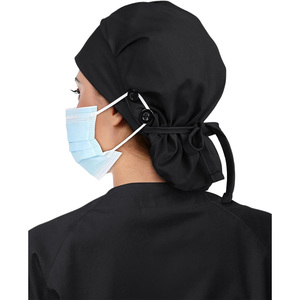 Drain Sports DS-SC-1607 Black Polyester/Cotton Surgical <b>Scrub</b> <b>Cap</b> Satin Finish Needle Detection Button Tie-Back Closure Hospital - Product Image 2