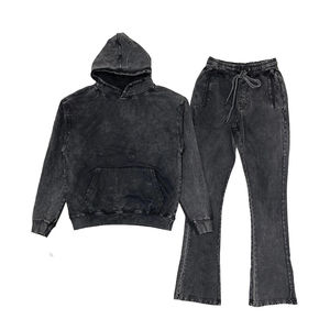 ชุดเซ็ตฮู้ดดี้ผู้ชายประดับเพชรเทียม กางเกงวอร์มและเสื้อฮู้ดดี้ผ้าฝ้าย 100% ชุดเซ็ตย้อมสีแบบแอซิดวอช ทรงโอเวอร์ไซส์ ซิปยาวเต็มตัว ชุดวอร์มหนาน้ำหนักมากสำหรับผู้ชาย - Product Image 2