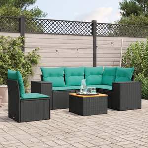 Juego de sofás de patio de ratán sintético negro de 6 piezas con cojines, muebles de exterior - Product Image 1