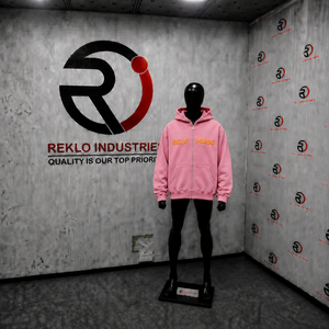 Sudadera con capucha rosa personalizada con cremallera completa, estilo oversize streetwear, con logo naranja 3D en relieve, venta al por mayor - Product Image 3