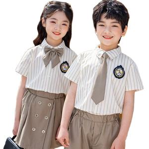 Ensemble d'uniformes scolaires pour enfants en gros, personnalisé, à manches courtes, pour l'été, pour garçons et filles, école primaire - Product Image 1