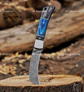 UA Supplies Damascus Steel Clip Point Wood Handle <b>Liner</b> Lock Hawk Bill Folding Hunting Pocket Knife with 7 in Overall Length - Product Image 4