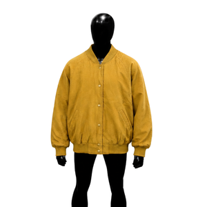 Chaqueta universitaria de lana amarilla para hombre, chaqueta bomber extragrande personalizada con cierre de botones a presión, cuello, puños y dobladillo acanalados, venta al por mayor - Product Image 1