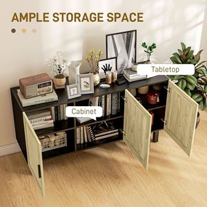 Credenza Boho Nera e Naturale con 3 Ante in Rattan, Ripiani Regolabili, Buffet per Sala da Pranzo - Product Image 4