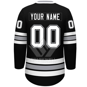 Camiseta de Hockey sobre Hielo Personalizada para Hombre, Negra con Rayas Blancas, Cuello en V, Sublimada, Absorbente de Humedad, Manga Larga, Ropa Deportiva para Adultos - Product Image 2