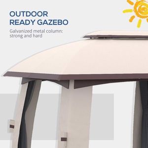Gazebo in Metallo Beige 3x6 Metri con Rete Impermeabile per Cortile e Arredamento Esterno Villa - Product Image 5