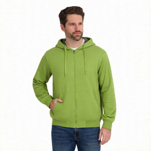 Sweat-shirt à capuche zippé intégral pour homme, doublure sherpa verte, molleton épais, vêtement d'extérieur hiver, décontracté, avec poches - Product Image 1