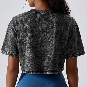 Summer Acid Wash Solid Vintage Casual <b>Top</b> for Women 100% Cotton Regular Fit Knee Knitting Short Sleeve T-Shirt Digital Printing - Product Image 6