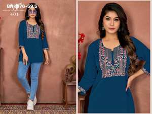 <b>Top</b> Quality New Arrival Trendy Cotton with Embroidery work <b>Top</b>-Short Kurti Set Supplier from Surat Worldwide Exporter - Product Image 2