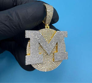 Collier pour homme avec pendentif personnalisé lettre M, serti de diamants de laboratoire, plaqué or, style hip-hop, bijoux bling-bling - Product Image 2