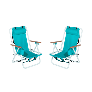 Set di 2 Sedie da Spiaggia Pieghevoli Resistenti per Adulti, 4 Posizioni, Portatili, con Poggiatesta e Portabicchieri, in Legno - Product Image 1