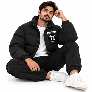 Custom <b>Men's</b> Puffer <b>Jackets</b> With Patch Design Windproof Winter Outerwear Wholesale Quilted Padded Coat Streetwear Supplier USA - Product Image 4