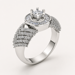 Anillo de Compromiso Clásico con Halo de Diamantes Cultivados en Laboratorio, Chapado en Rodio, Oro Blanco, Certificado IGI, Banda Brillante con Pavé para Propuesta de Matrimonio - Product Image 4