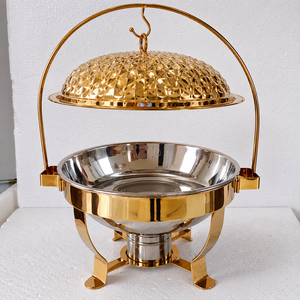 Luxury Gold Stainless Steel Round Chafing Dish <b>Buffet</b> <b>Server</b> Food Warmer with Hammered Lid Hotel Catering Restaurant Banquet OEM - Product Image 2